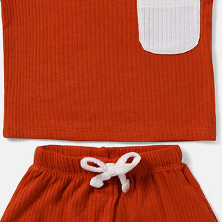 Rust Orange Ribbed Top & Shorts Set