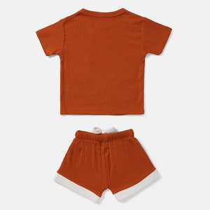 Rust Orange Ribbed Top & Shorts Set