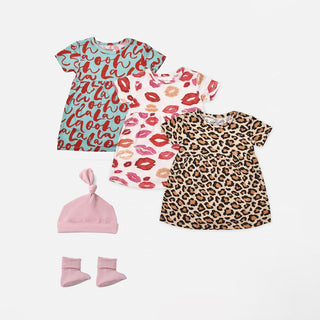 5 Piece Li'l Loves Bamboo Dress Bodysuits + Beanie & Booties Set