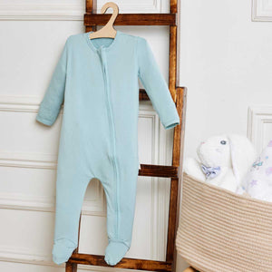 Aquifer Teal Bamboo Zipper Footie