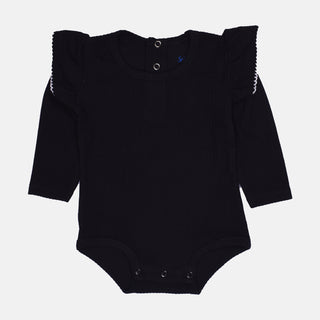 Black Bean Ribbed Bodysuit with Frills