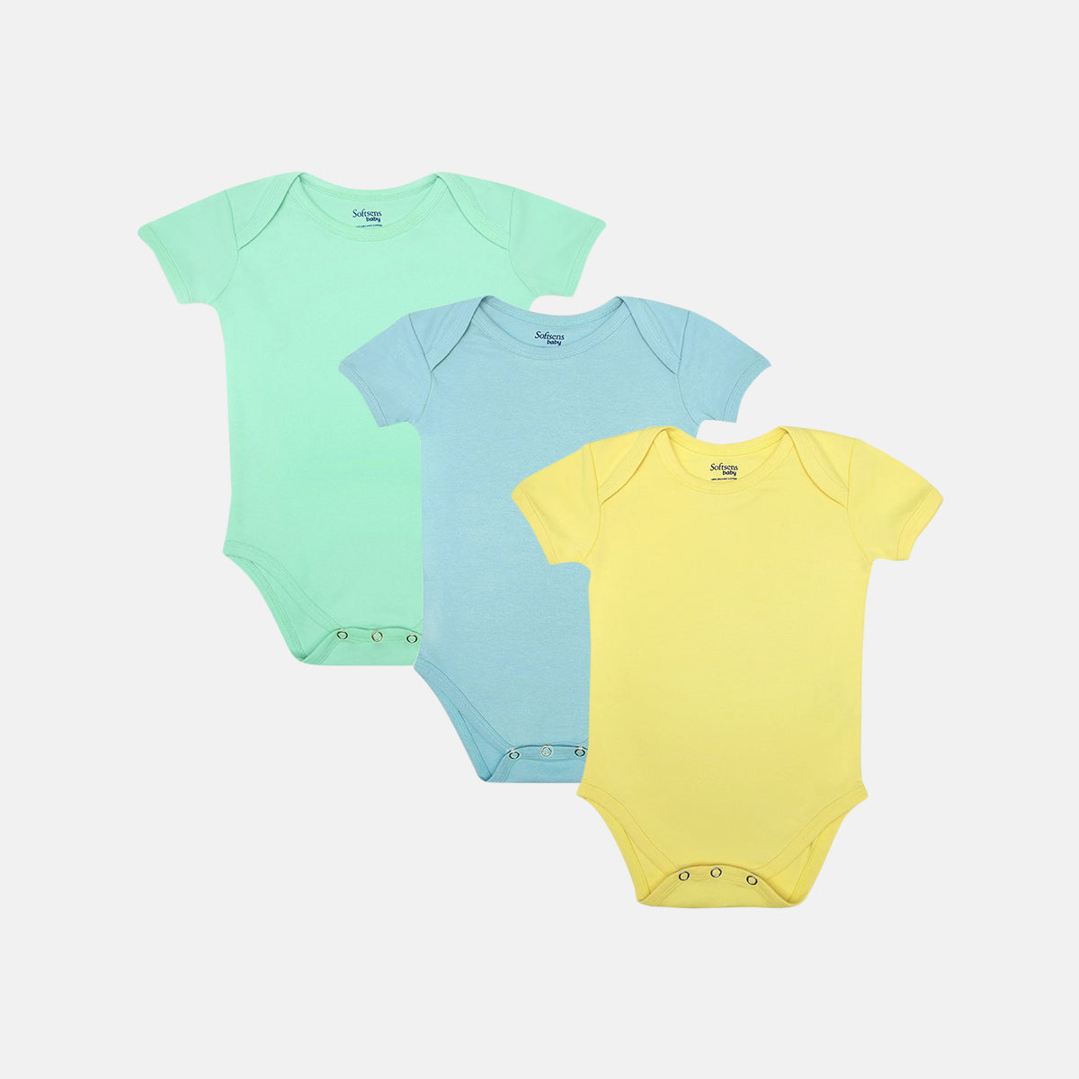 3-pack Organic Cotton Baby Bodysuits (mint + blue + yellow)