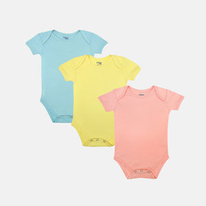 3-pack Organic Cotton Baby Bodysuits (blue + yellow + pink)