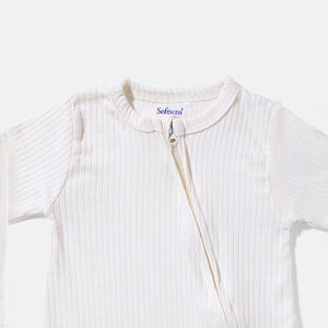Sugar White Ribbed Zipper Footie