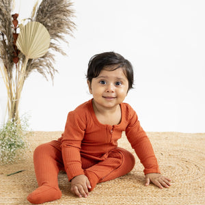 Rust Orange Ribbed Zipper Footie