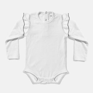 Simply White Long-sleeved Ribbed Bodysuit