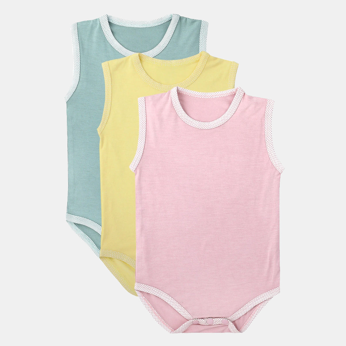 Pack Of 3 Sleeveless Soft Bamboo Stretch Onesies