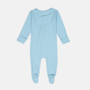Powder Blue Ribbed Zipper Footie