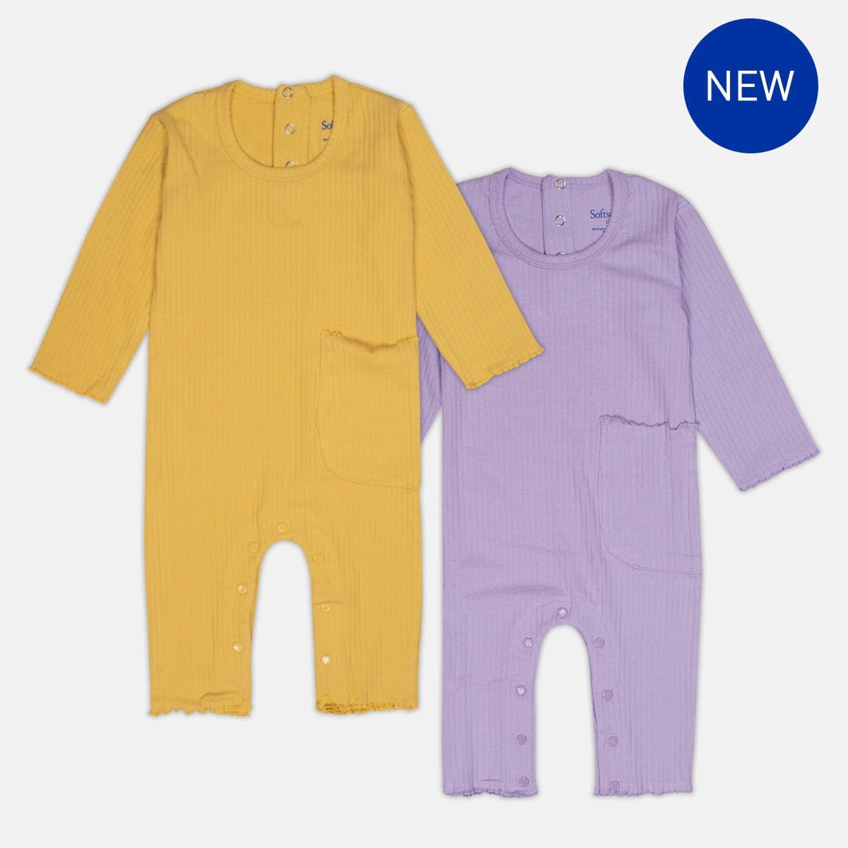 Pack of 2 Long Sleeved Ribbed Rompers