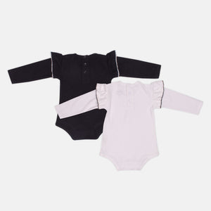 Pack of 2 Black & White Ribbed Bodysuits with Frills