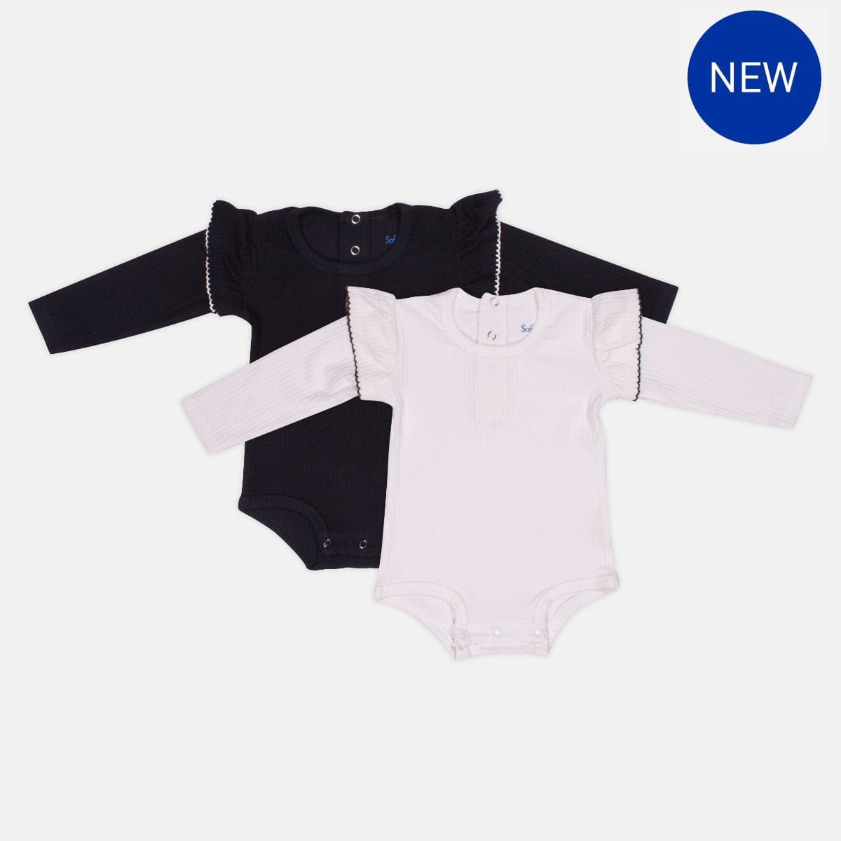 Pack of 2 Black & White Ribbed Bodysuits with Frills