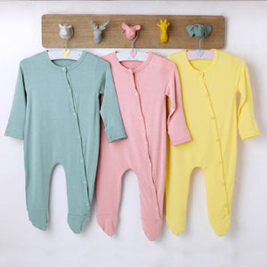 Pack of 3 Long-Sleeved Soft Bamboo Stretch Footies
