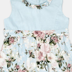 Sky Blue Vintage Floral Organic Cotton Dress